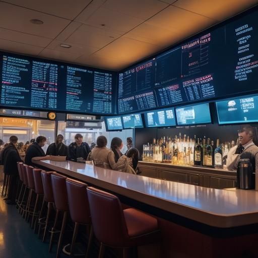 Crowded Airport Bar: A Cinematic Film Still