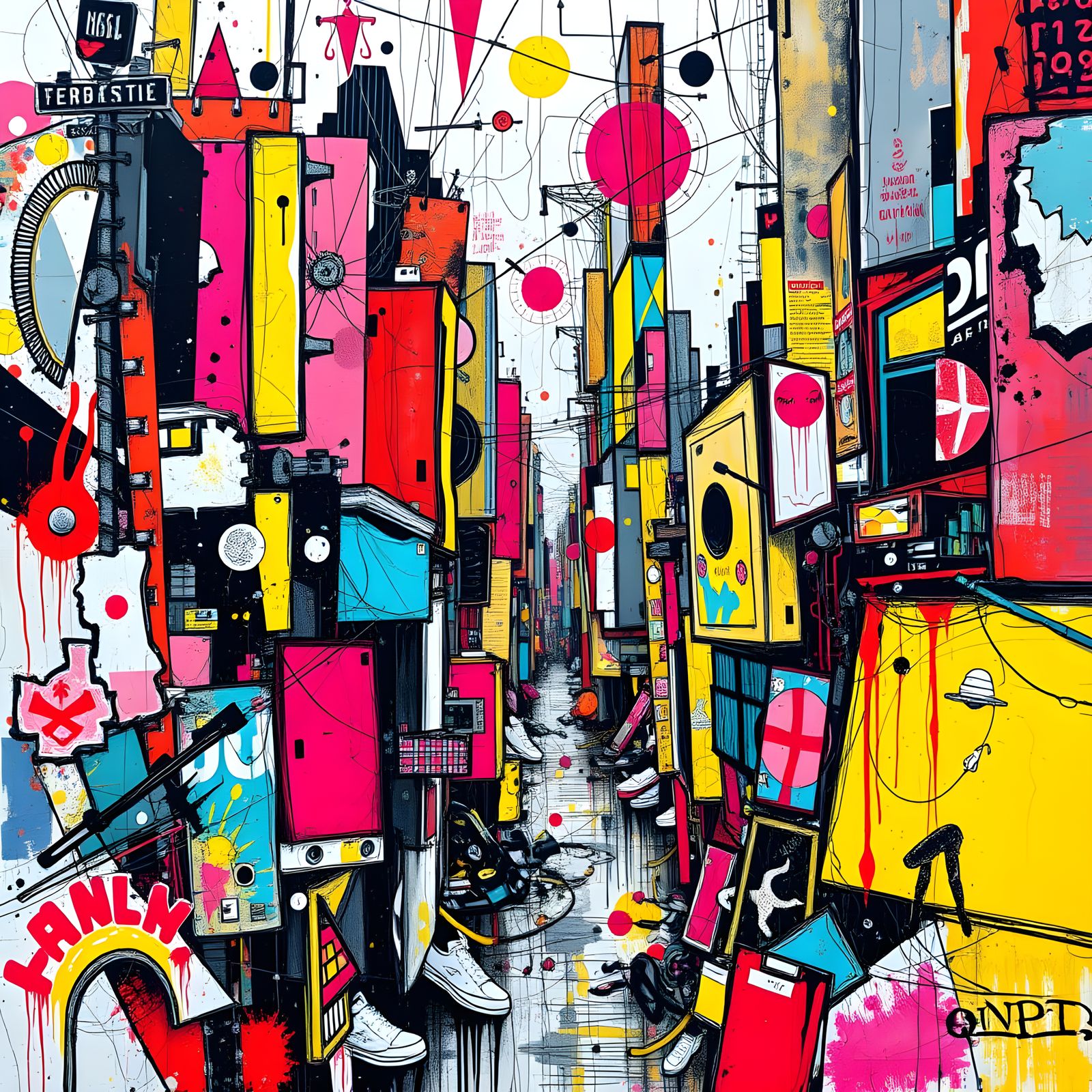 Neo Dystopian Cityscape in Vibrant Abstract Style