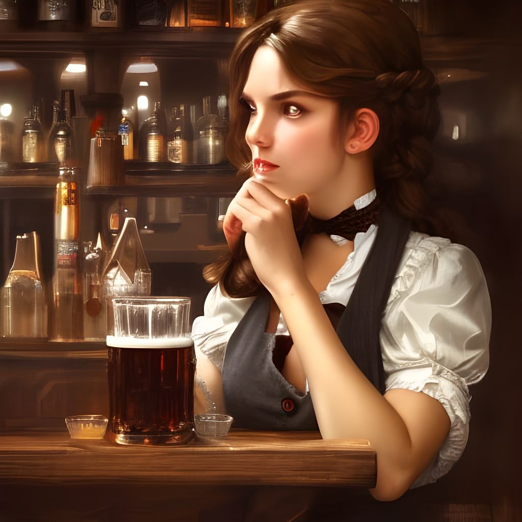 Attractive Bavarian Barmaid Portrait in Tavern