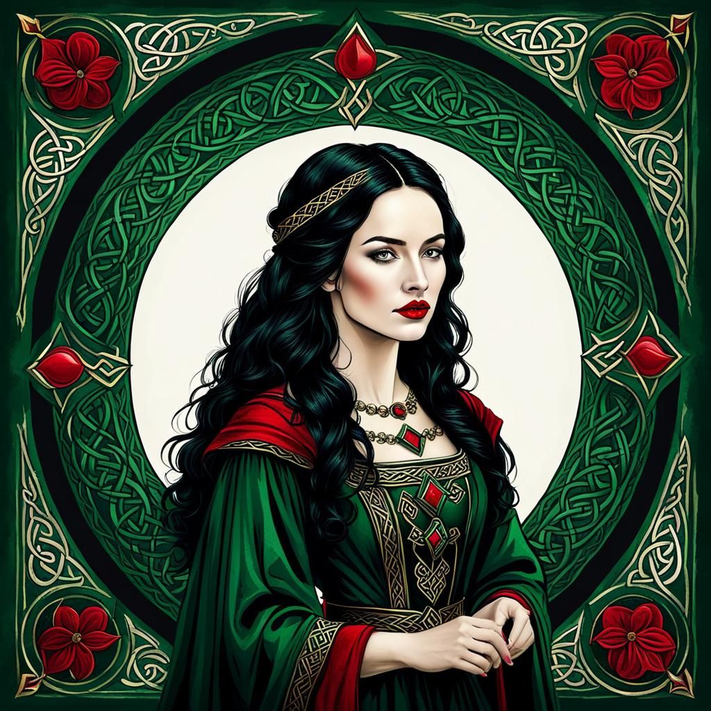 Celtic Woman Portrait in Medieval Illumination Style