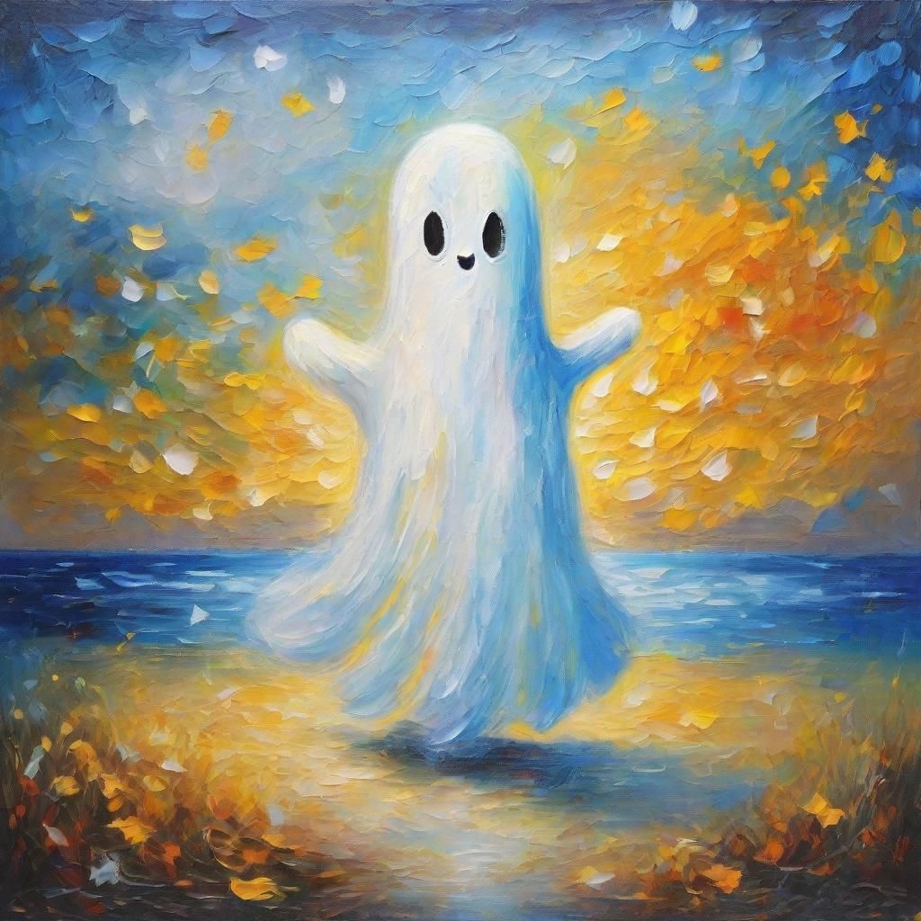 Cute Chibi Ghost in Neo-Impressionist Expressionist Style