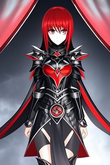 Anime Knight in Detailed Black and Red Armor