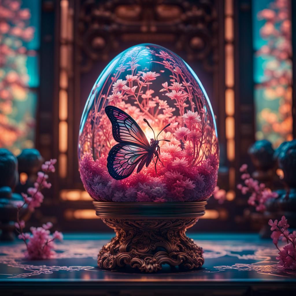 Butterfly in Glass Egg, Japanese Art Photoillustration