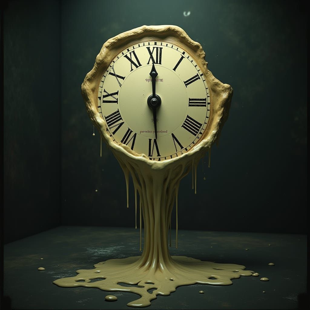 Surreal Melting Clock in Twilight Atmosphere