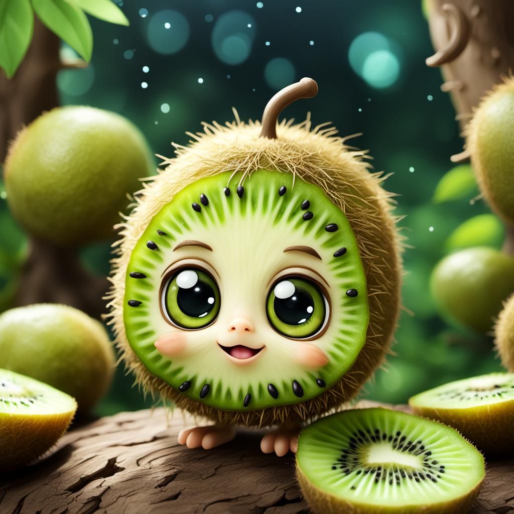 Cute Chibi Kiwi Character in Fantasy Style
