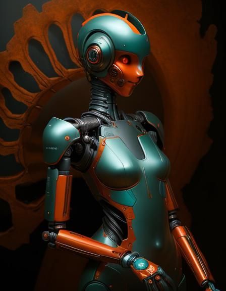 Humanoid Robot with Flamethrower in Surreal Style