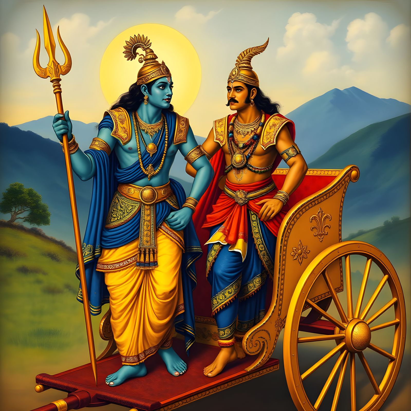 Arjuna and Krishna in Chariot: Classical Indian Art