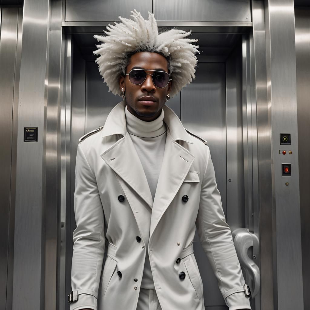 Stylish Man with Silver Afro in Detailed Painting