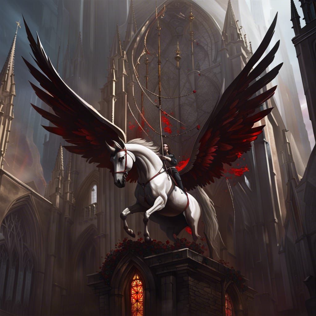 Pegasus on Gothic Cathedral: Dark Fantasy Art