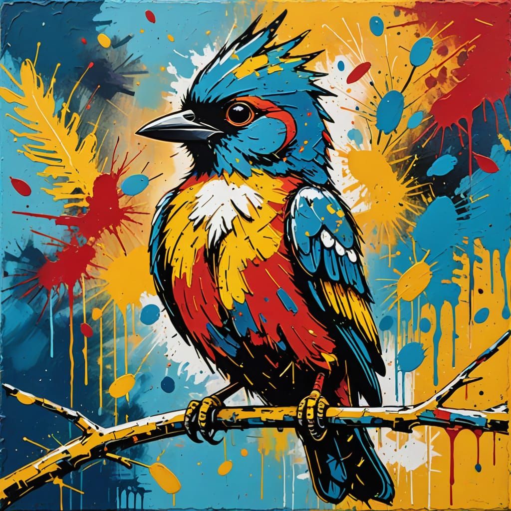 Expressive Street Art Bird in Warm Golden Light