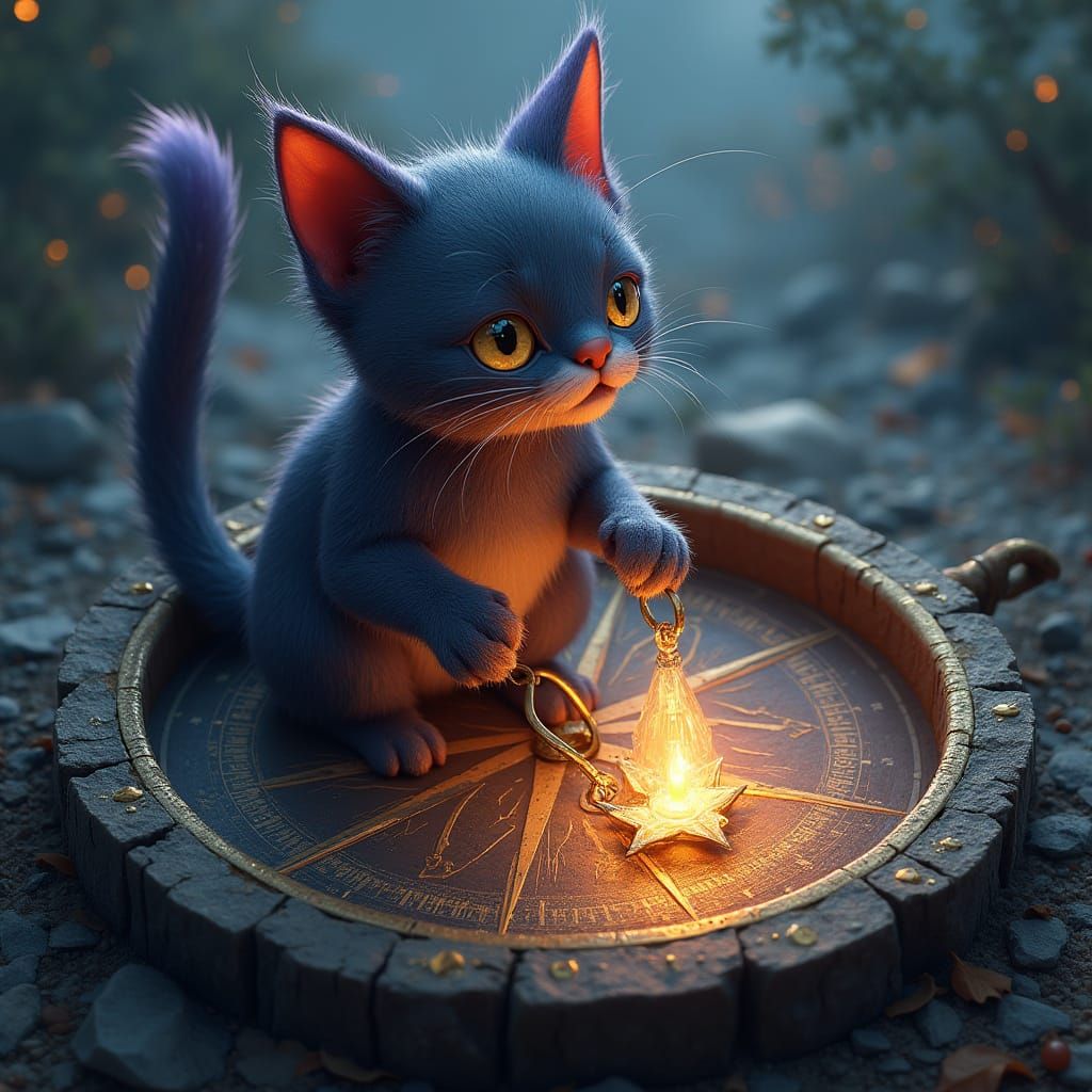 Whimsical Kitty Cat Navigates Celestial Map
