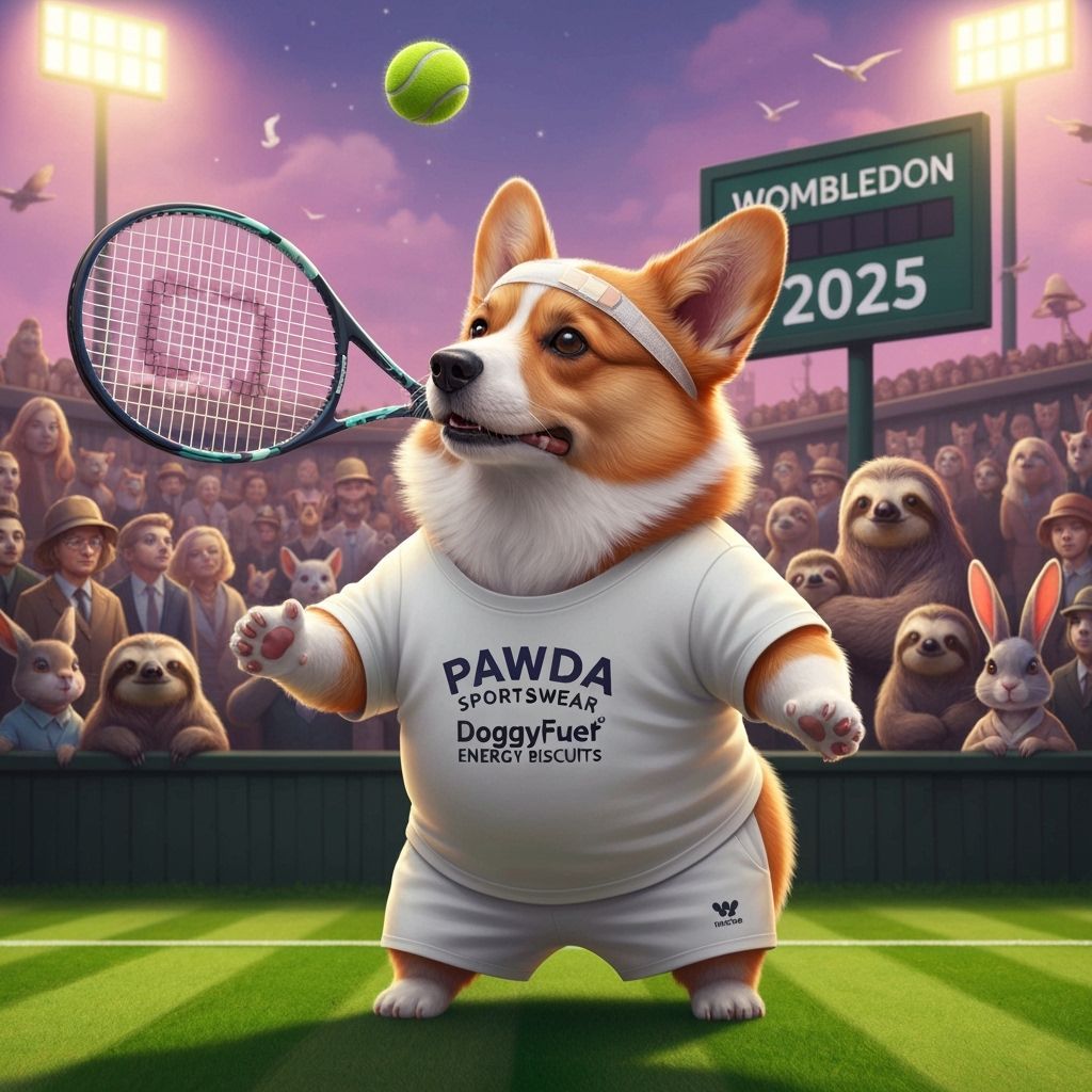 Corgi Tennis Player at Wimbledon in Hyperrealism