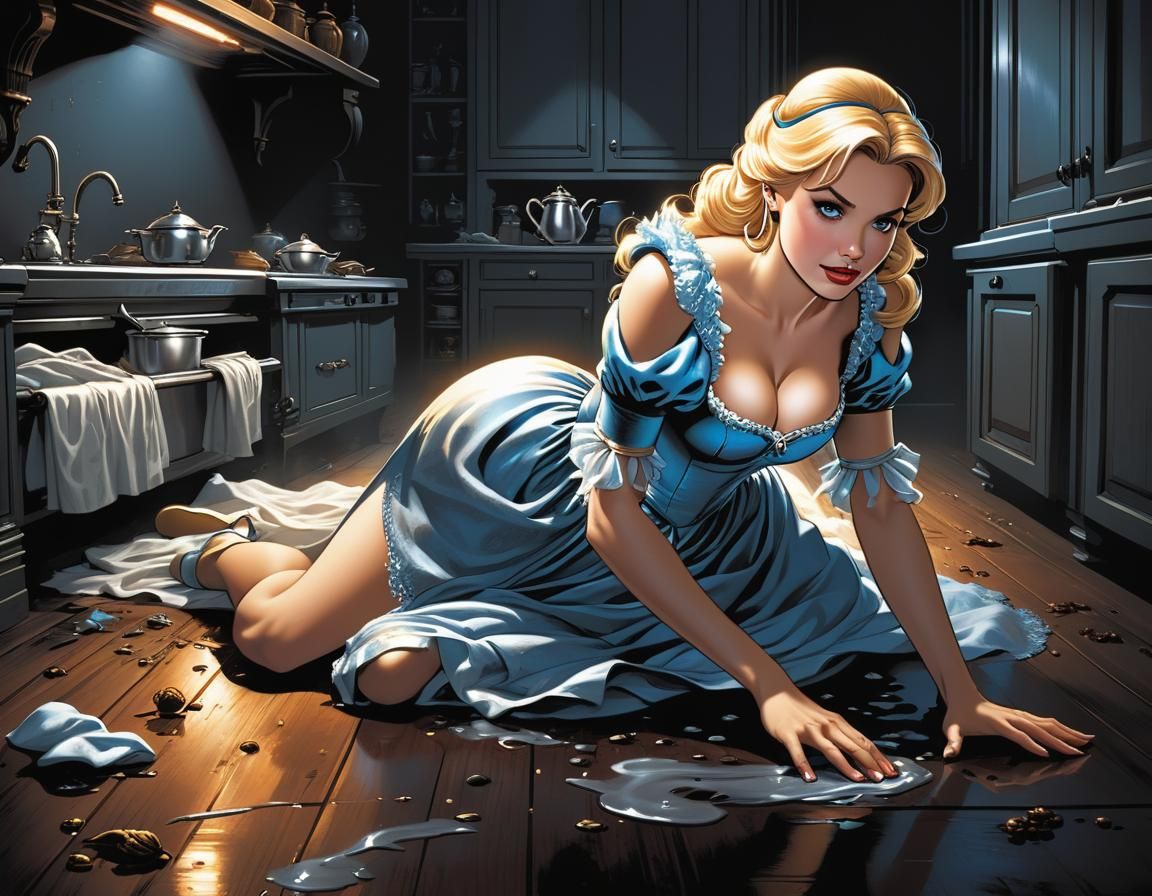 Cinderella Washing Floor: Comic Book Art