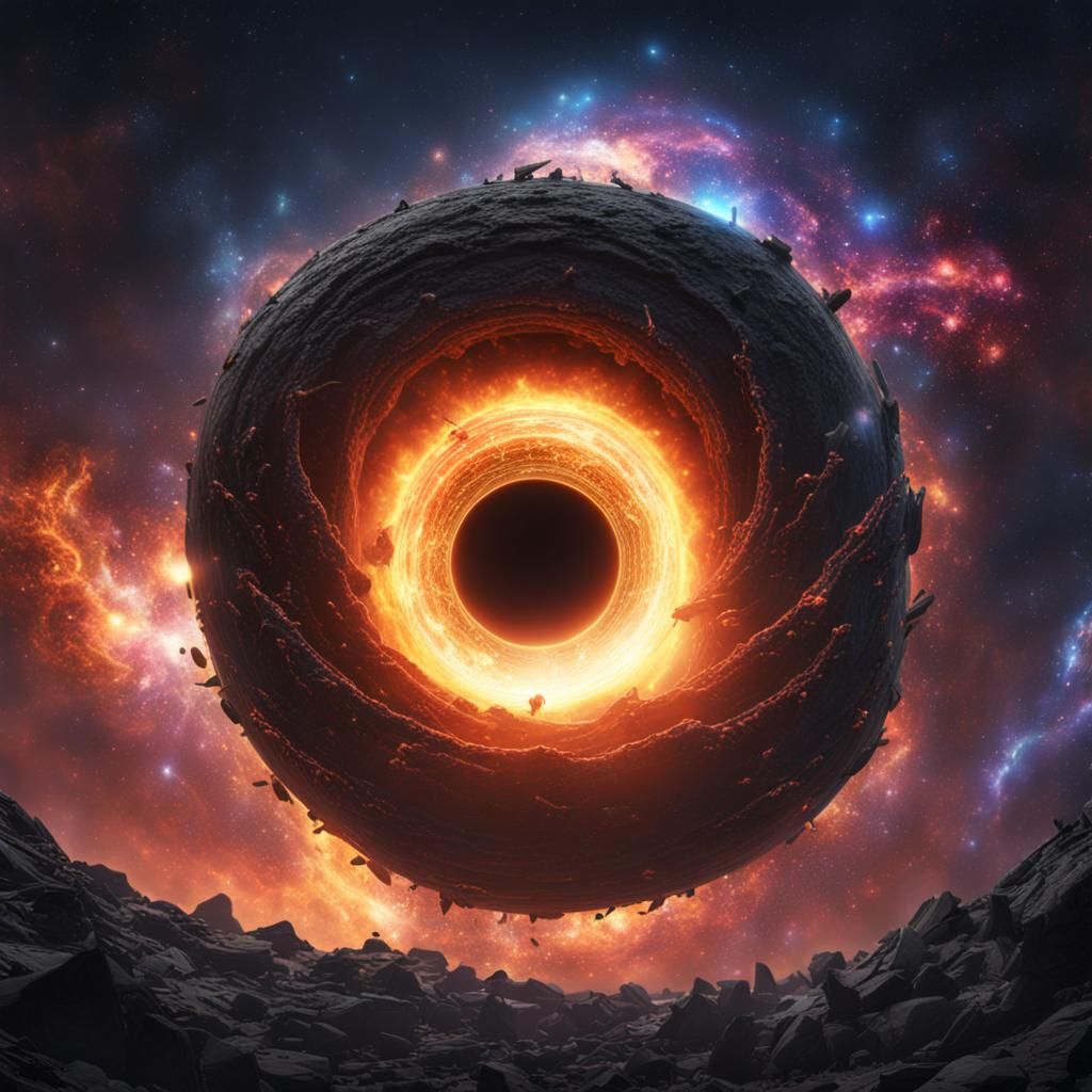 Neutron Star at Black Hole Center: Detailed Digital Painting