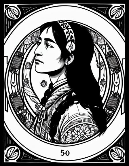 Art Nouveau Floral Design of Native American Woman