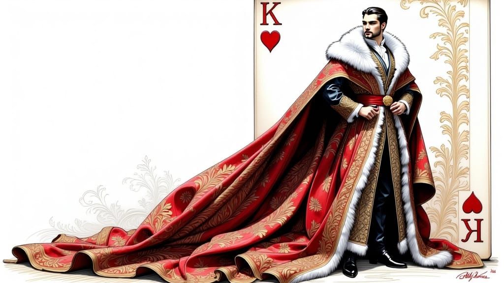 Renaissance King of Hearts in Lavish Crimson Gown