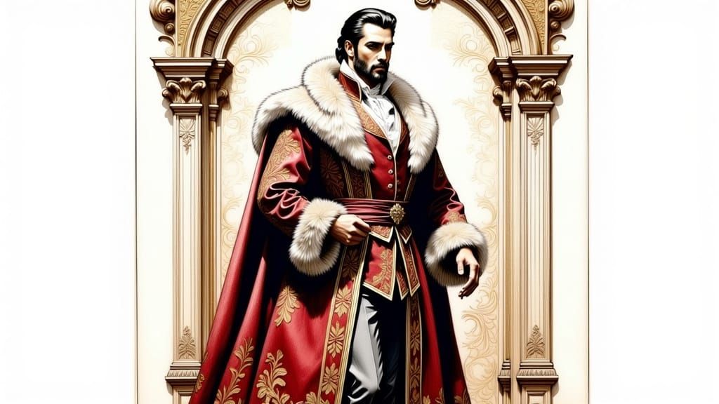 Regal King of Hearts in Renaissance-Inspired Gown