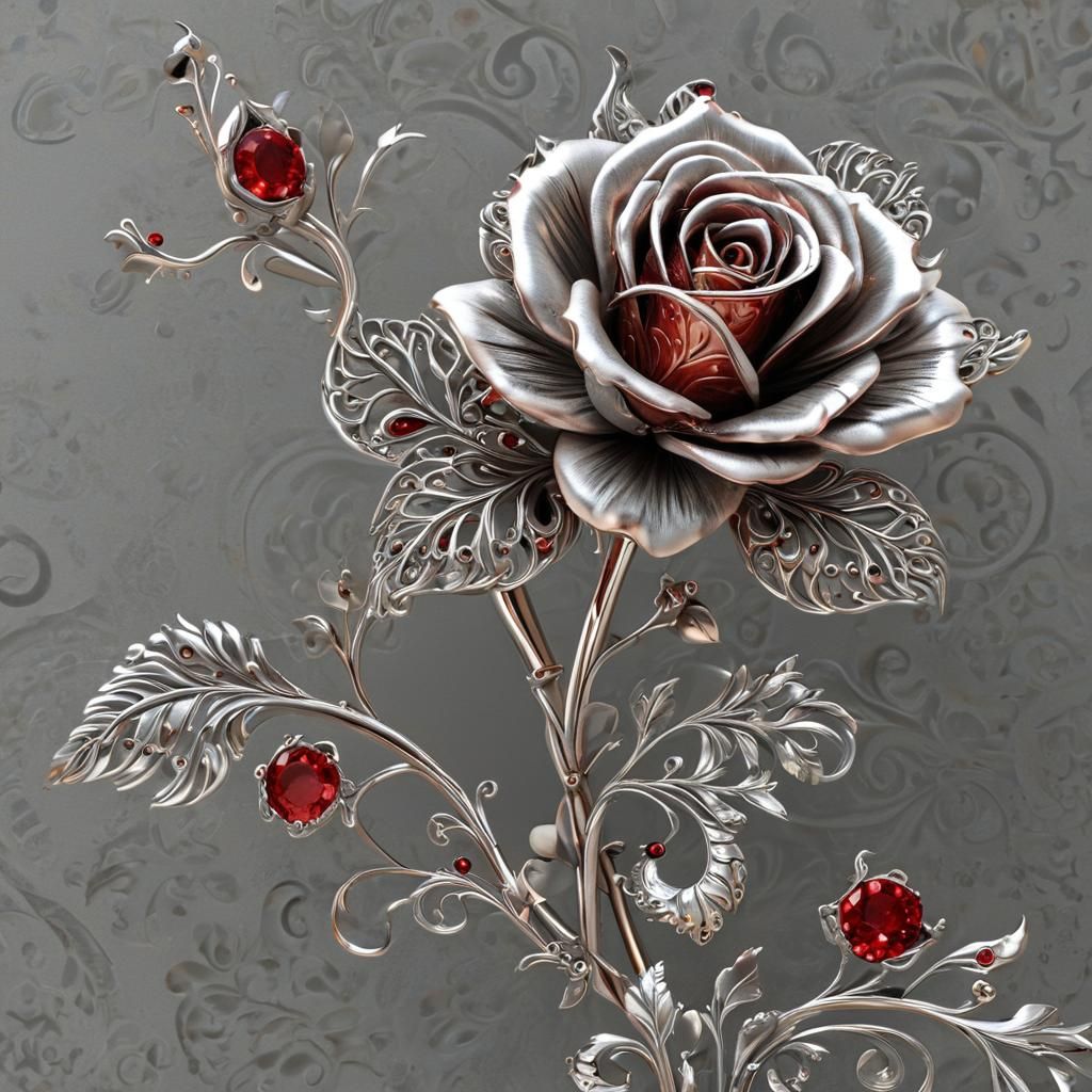 Silver and Copper Rose Digital Sculpture