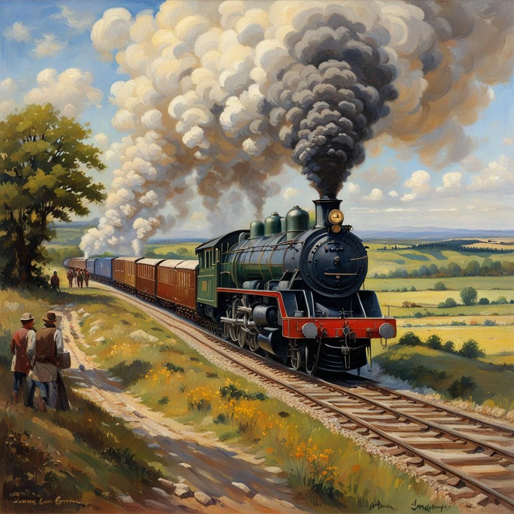 Steam Train Through English Countryside, Oil Painting