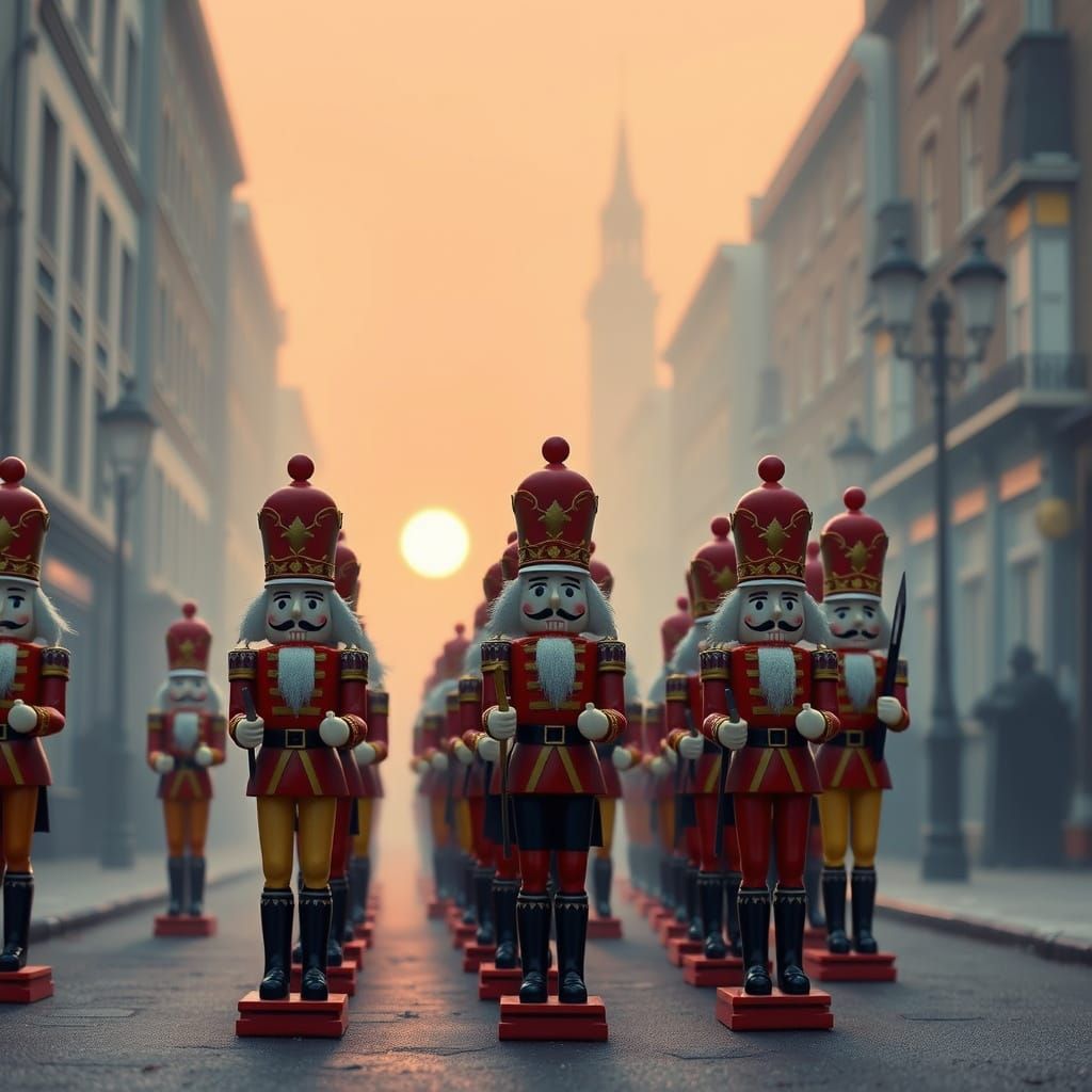 Toy Nutcracker Soldiers Marching at Sunrise