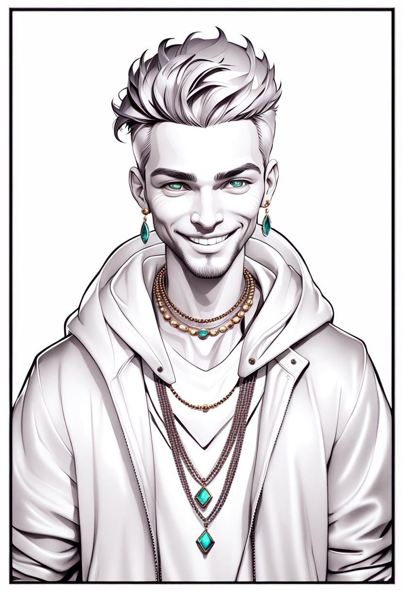 Smiling Man with Metallic Jewellery, Digital Portrait