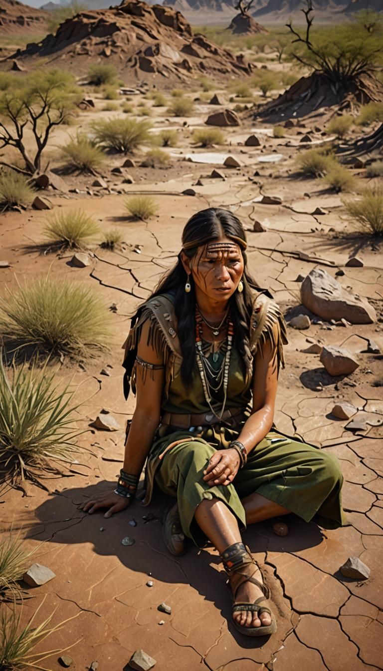 Crying Goddess in a Desert Landscape: 8K Realism