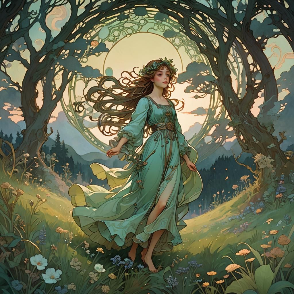 Ethereal Mystic on a Hill at Dawn