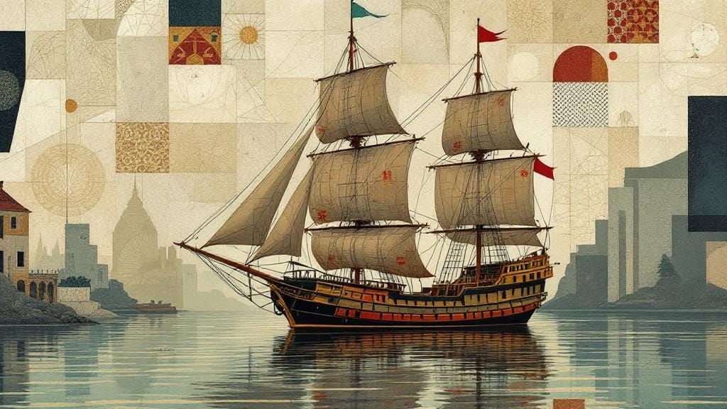 Sailing Ship in Gustav Klimt Cubist Style