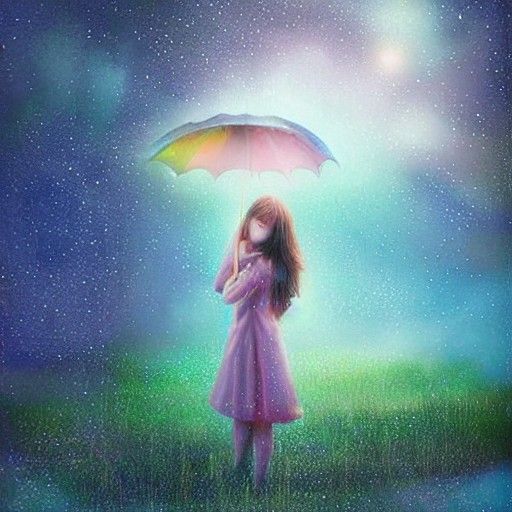 Ethereal Girl in Astral Rain: Digital Art