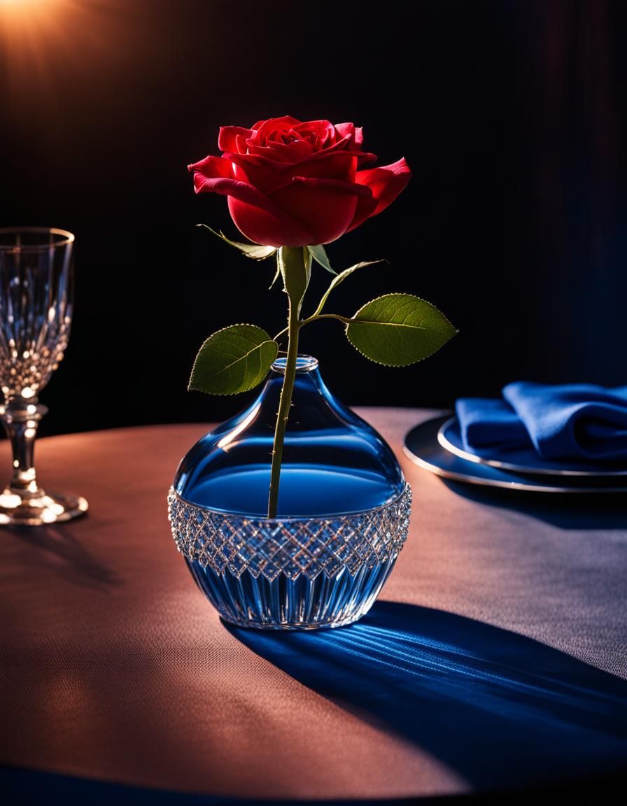Single Red Rose in Crystal Vase