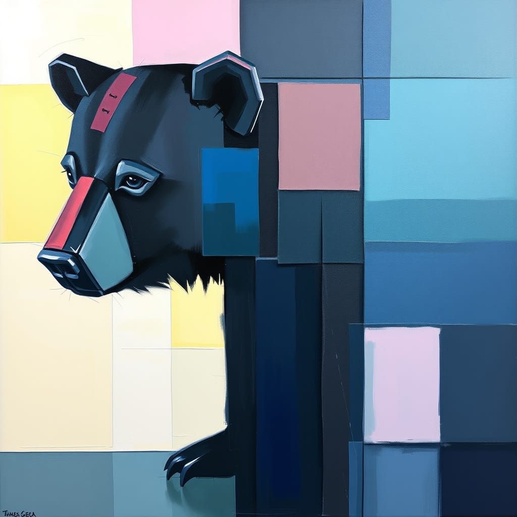 Abstract Art Piece with Neon Accents in Soft Color Palette