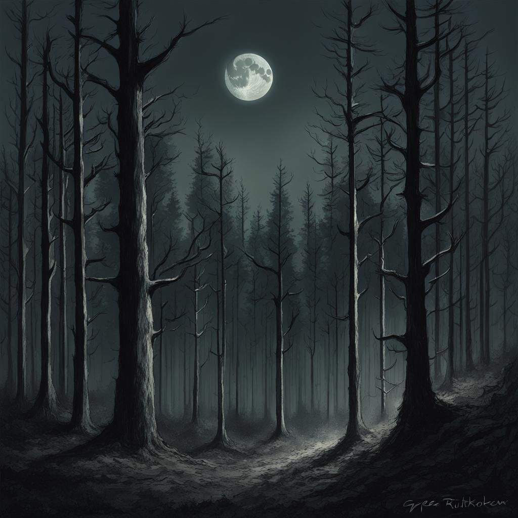 Sinister Moonlit Forest at Night
