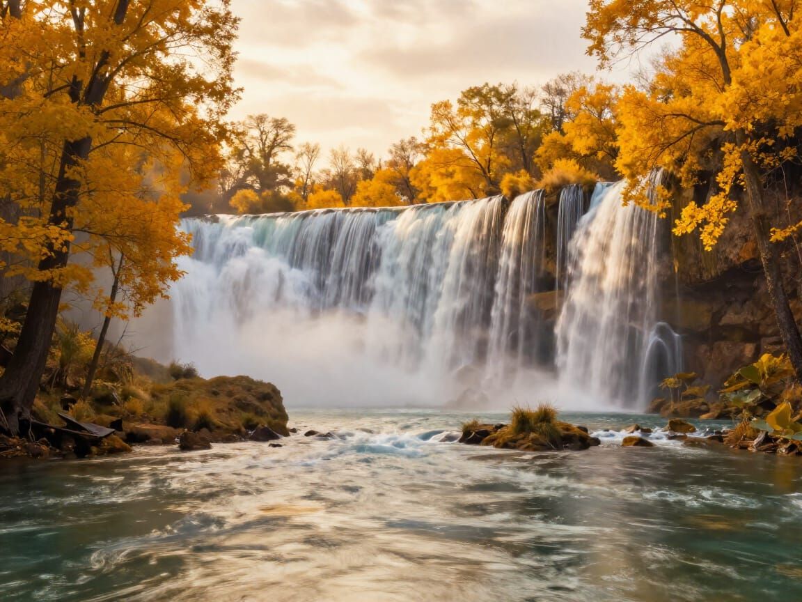 Majestic Waterfall Amidst Golden Autumn Trees