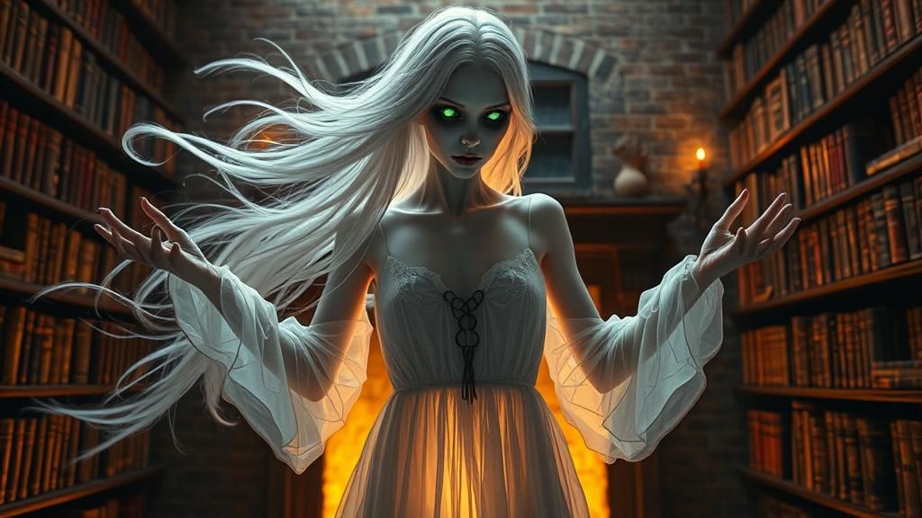 Ethereal Woman Apparition in Film Noir Library