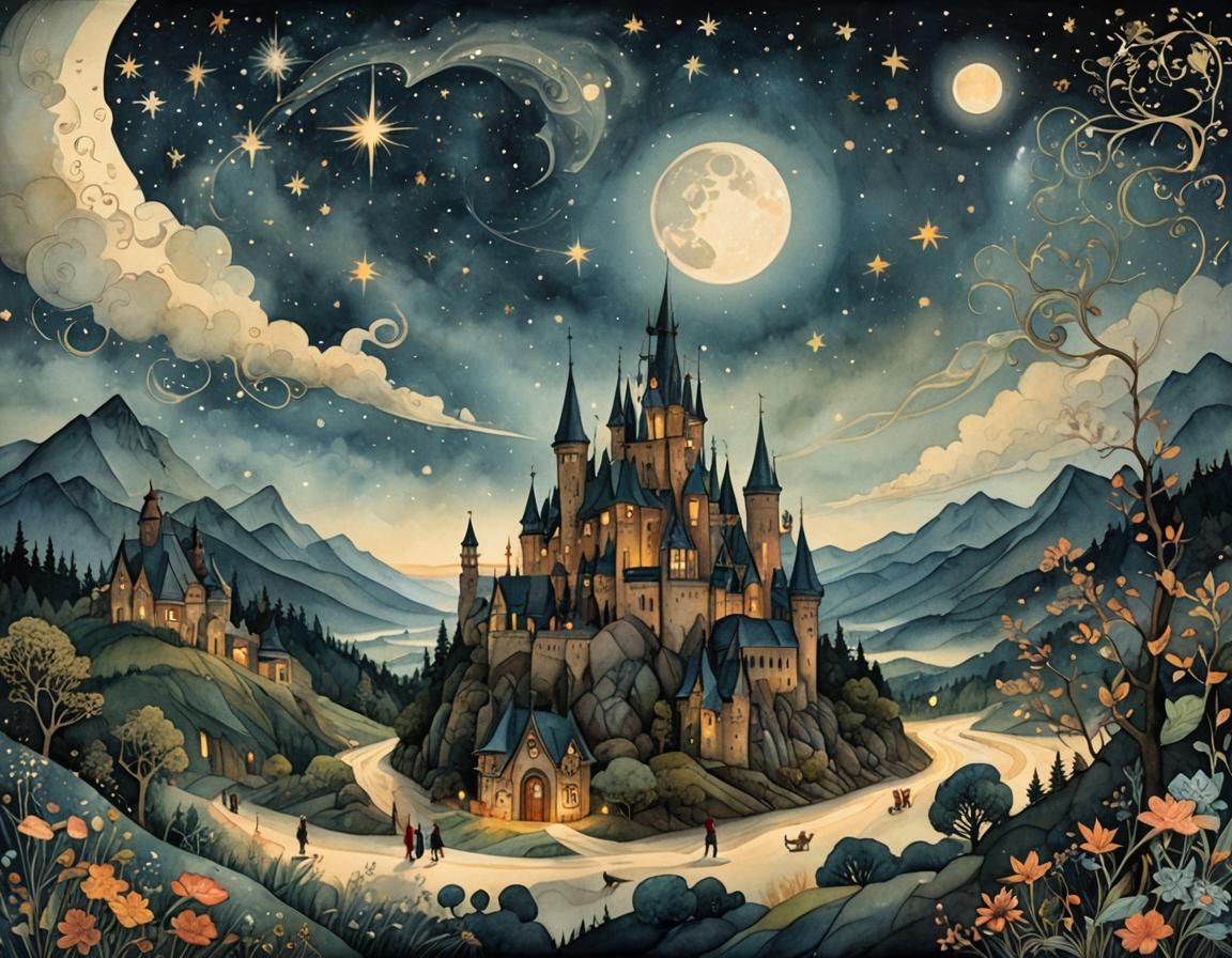 Whimsical Starry Eyes Illustration in Watercolor Style