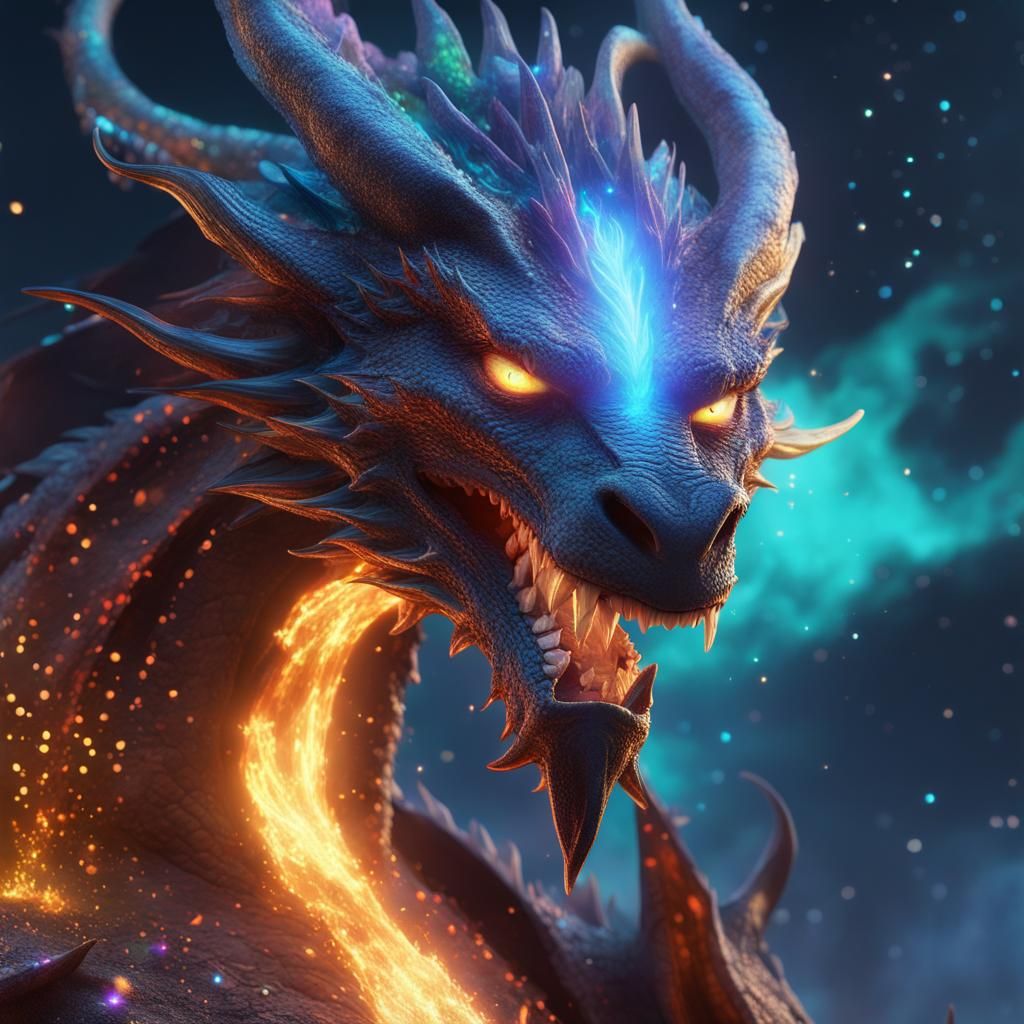 Dragon-Human Wizard Amidst Bioluminescent Galaxy