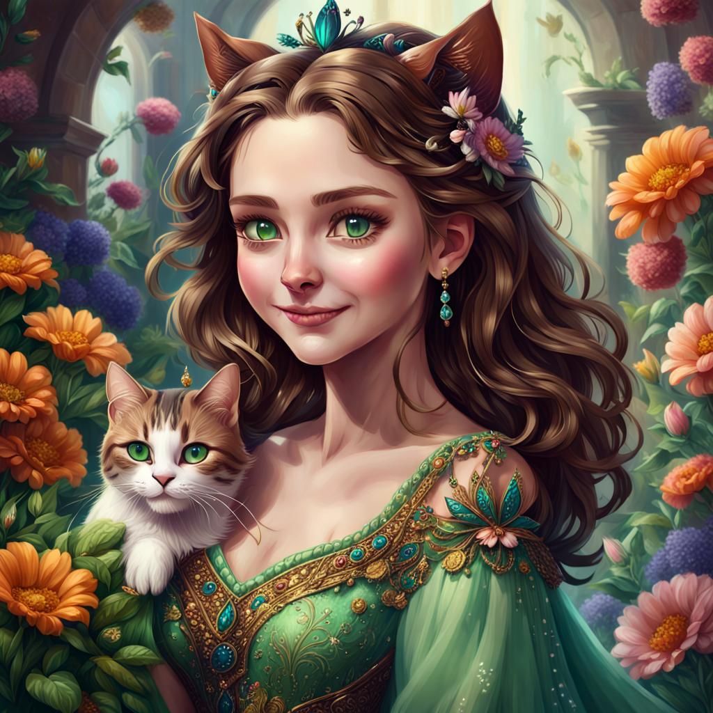 Colorful Queen with Flowers in Fantasy Art