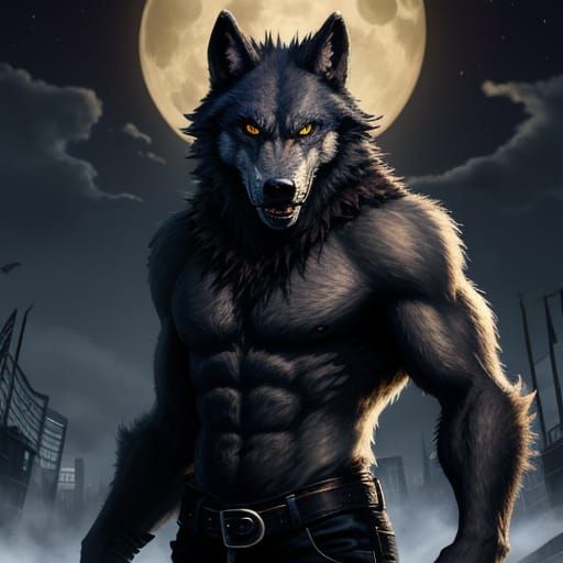 Werewolf in Dark Forest Landscape