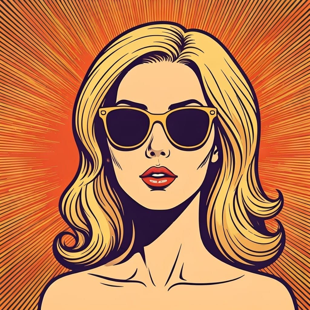 Pop Art Woman with Sunglasses in Cartoon Style