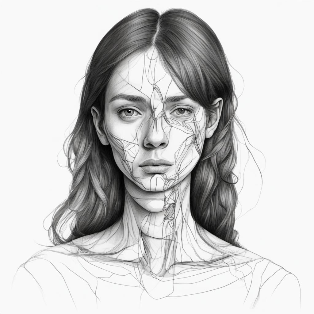 Distorted Line Art Portrait of a Human Face