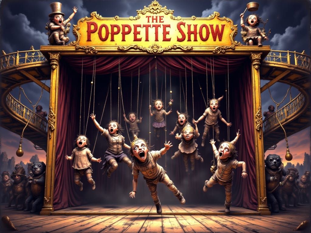 Creepy Carnival Marionette Show in Dark Fantasy Style