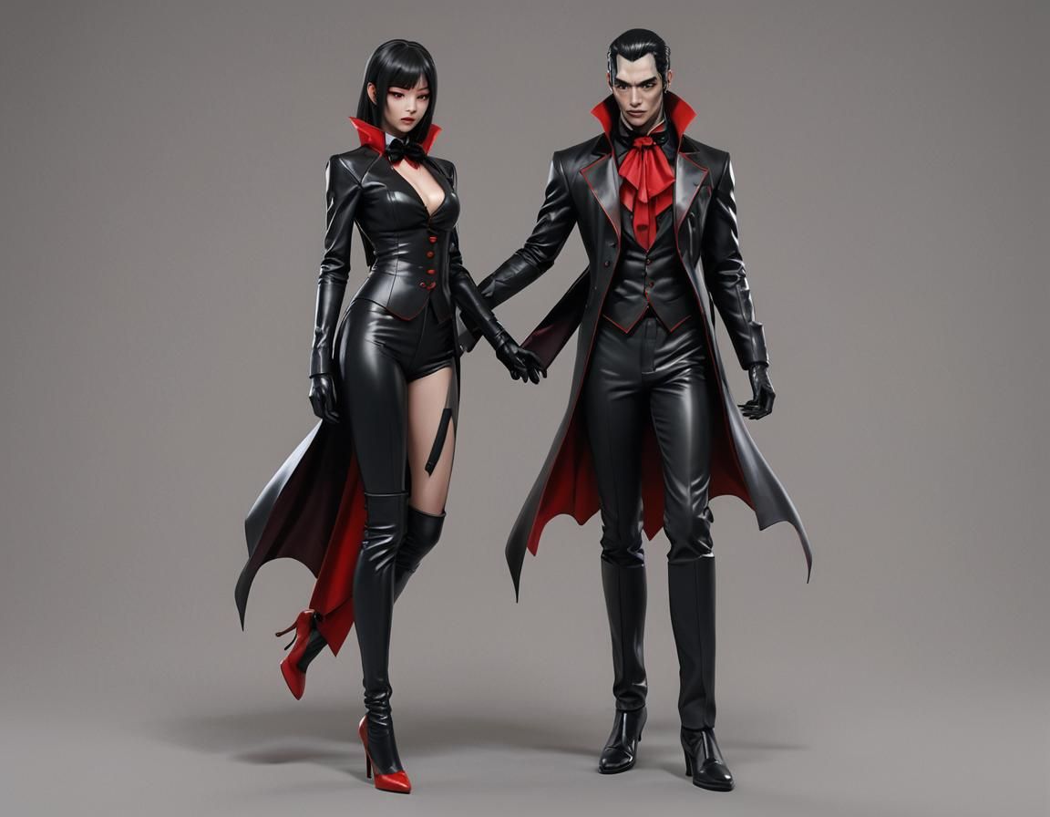 Vampires: Asian Woman with her Master in Tuxedo