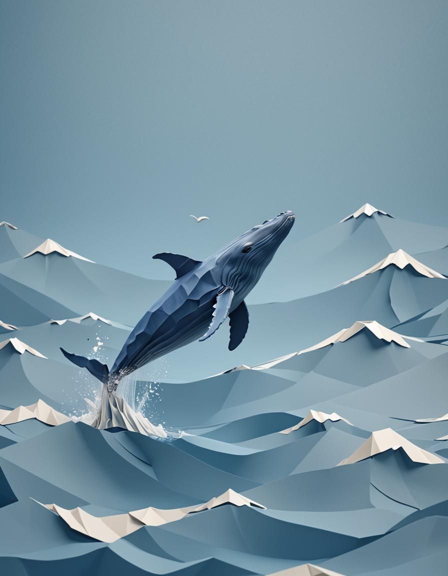 Blue Humpback Whale Origami Papercraft