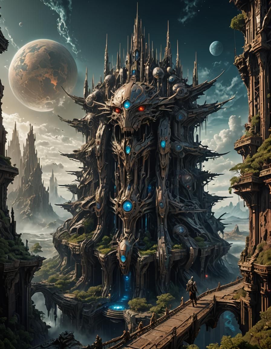 Fantastical AI Temple: Detailed Matte Painting