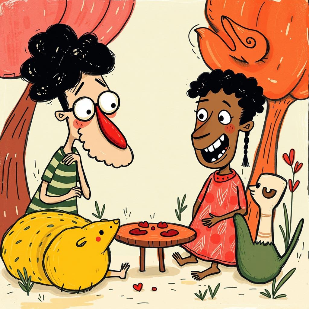 Whimsical Humor in a Folk Art Aesthetic