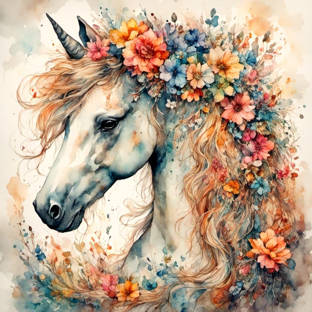 Cute Pony in Antique Watercolor Style