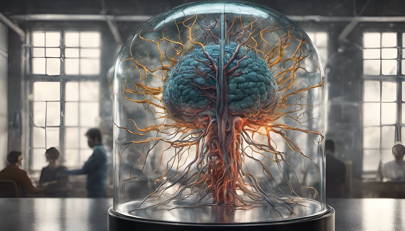 Human Nervous System in Formaldehyde: Hyperrealistic Concept...