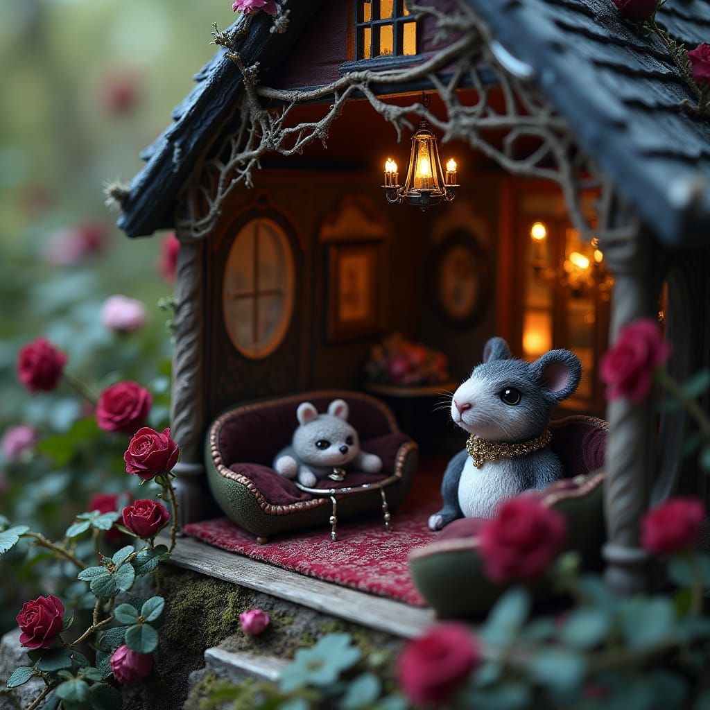 Gothic Animal Family in Victorian Dollhouse