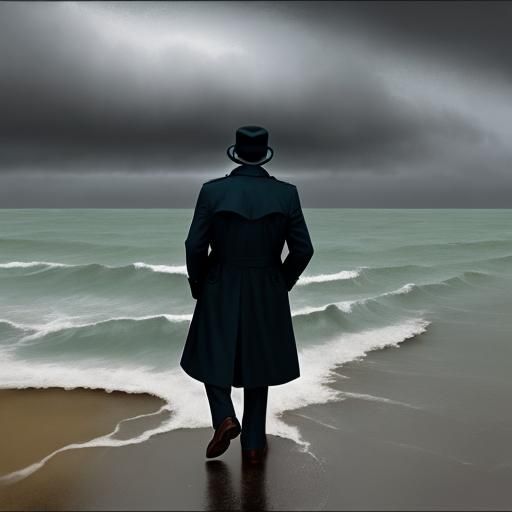 Surreal Person on Stormy Beach, Dreamlike Art