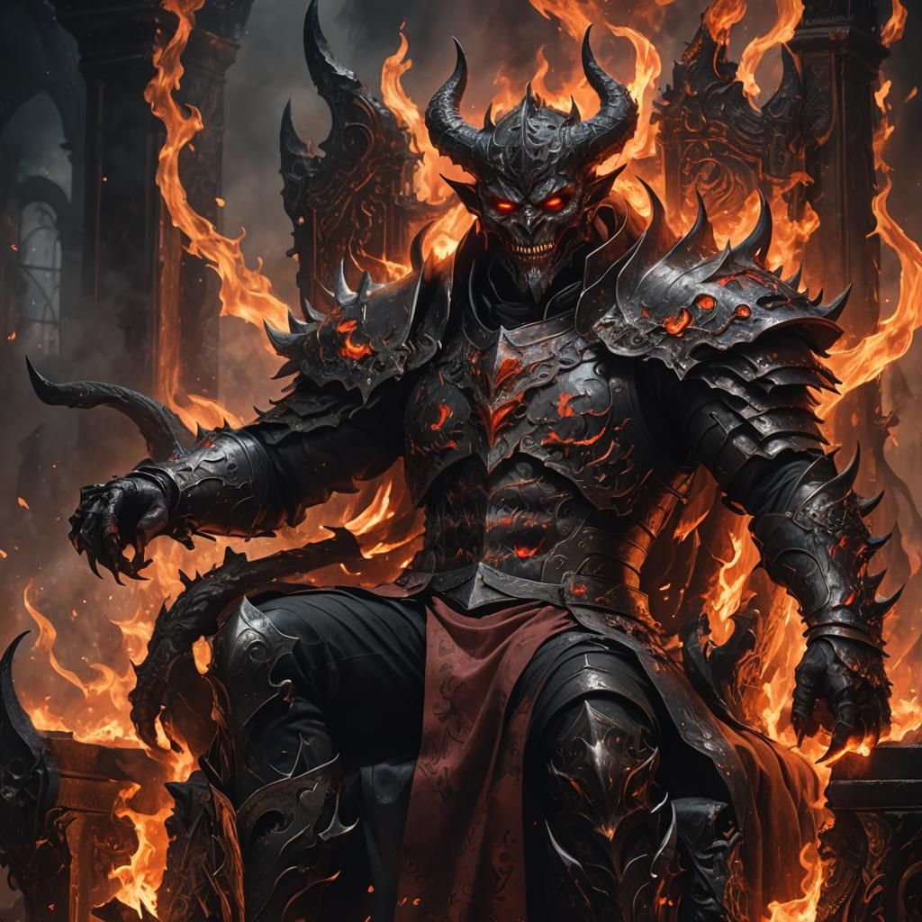 Demon Lord on Throne in Dark Fantasy Illustration